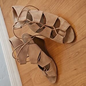 Charlotte Russe nude faux suede lace up wedges - size 7